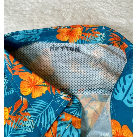 Whataburger Mens Floral Tropical Pearl Snap Shirt Blue size Large Short Sleeve - Picture 15 of 16